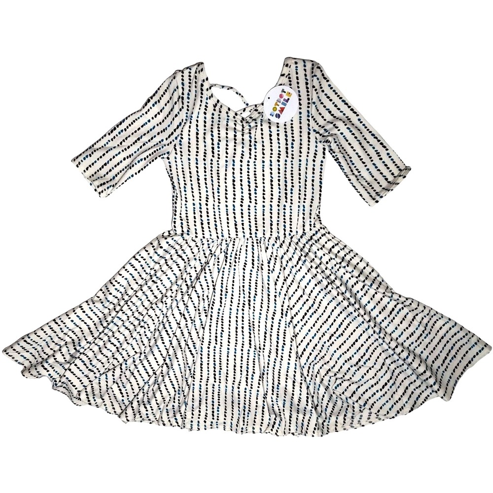 Dot Dot Smile‎ Girls 7 White Blue Aqua Dot Lines Ballerina Twirl Dress Vertical